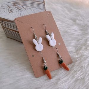 White Easter Bunny + Carrot Polymer Clay Earrings
